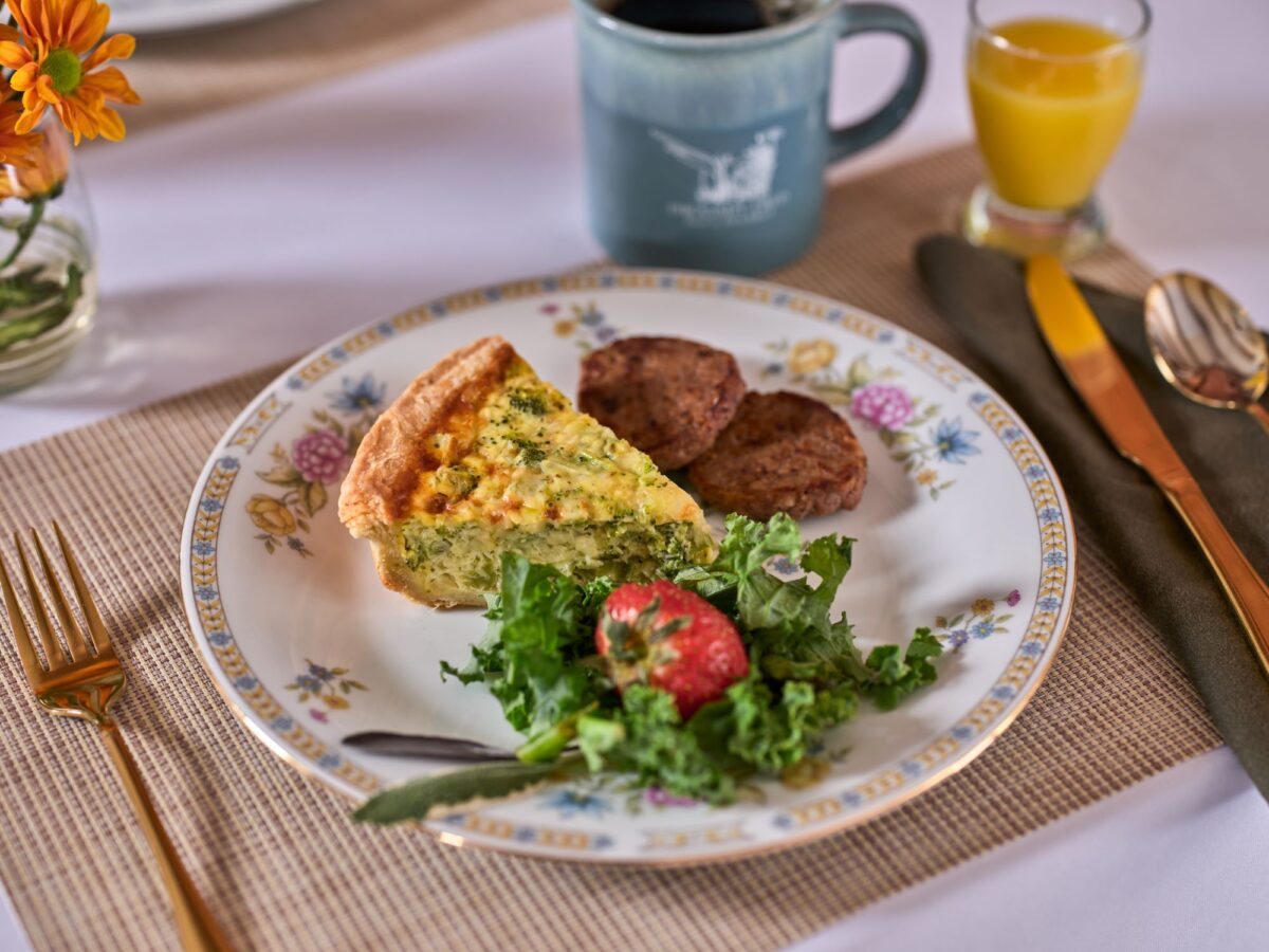a plate of food and a drink