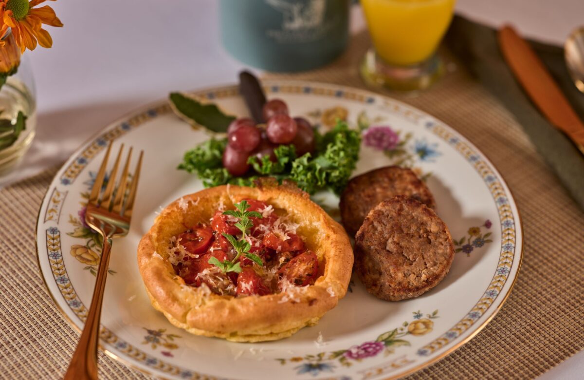 a plate of food with a fork and knife